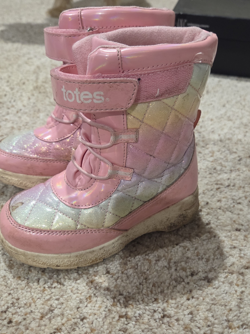 totes Kids' Pink Iridescent Quilted Winter Boots